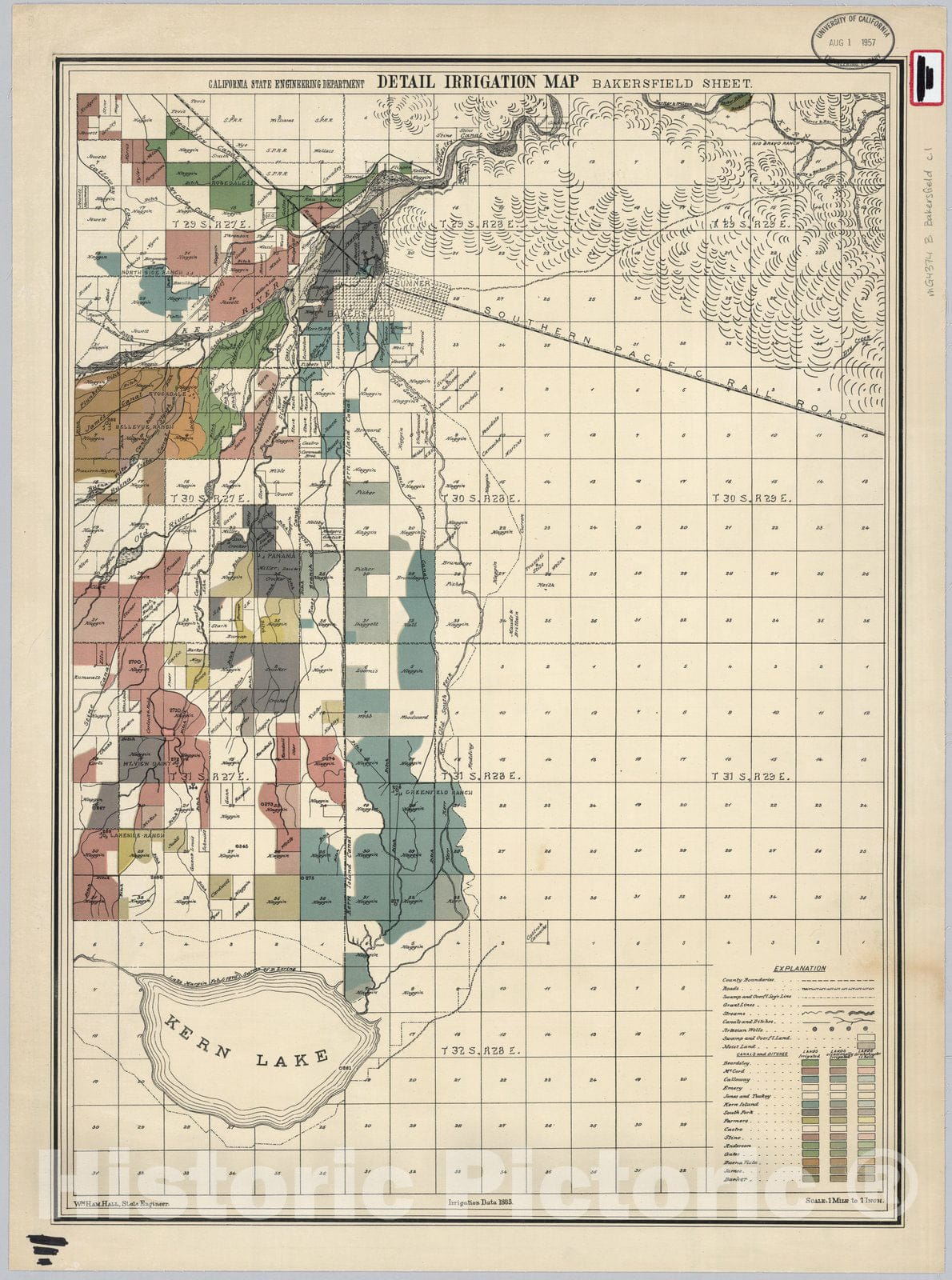 Bakersfield, San Joaquin Valley, California - Railroad Map, 1885
