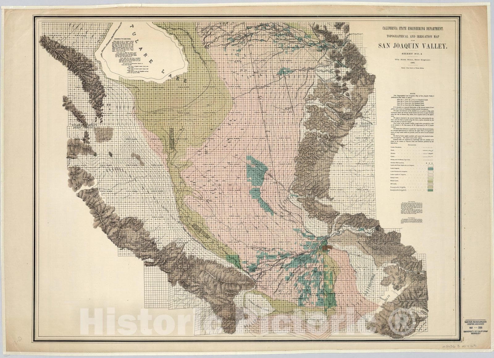 Historic Map : Sheet No. 4, Southern Portion, Irrigation Map of the San Joaquin Valley, California, 1886 - Vintage Wall Art