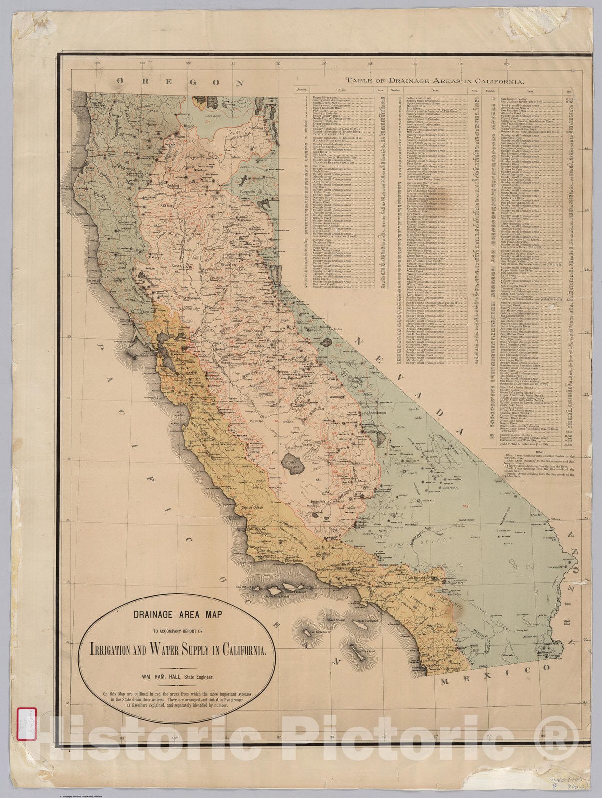 Historic Map : California Drainage Areas 1888 - Vintage Wall Art