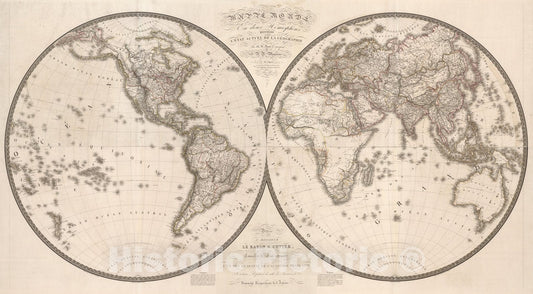 Historic Map : Composite: Hemispheres. 1820 - Vintage Wall Art