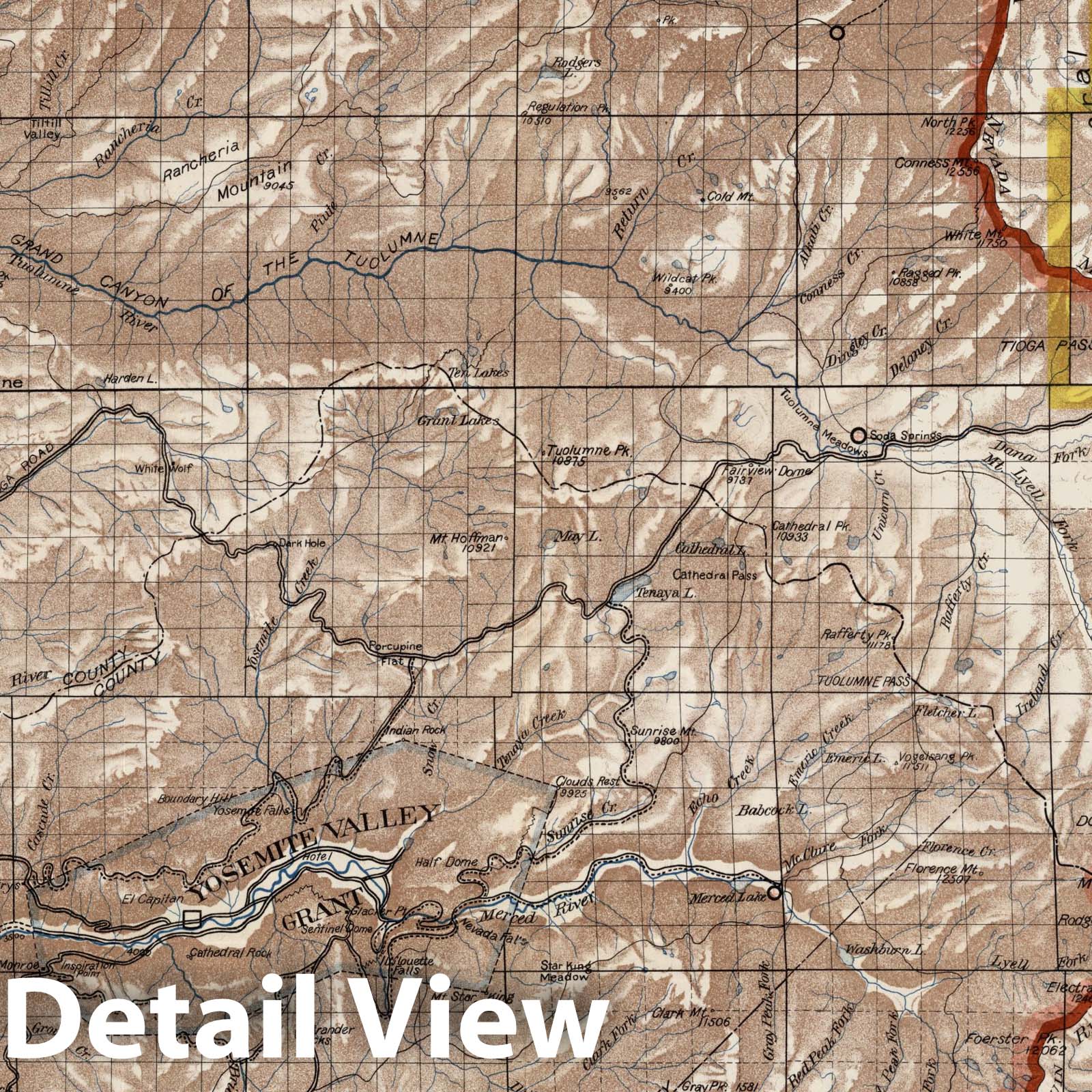 Yosemite National Park - Road Map, 1906 - Historical Map Print