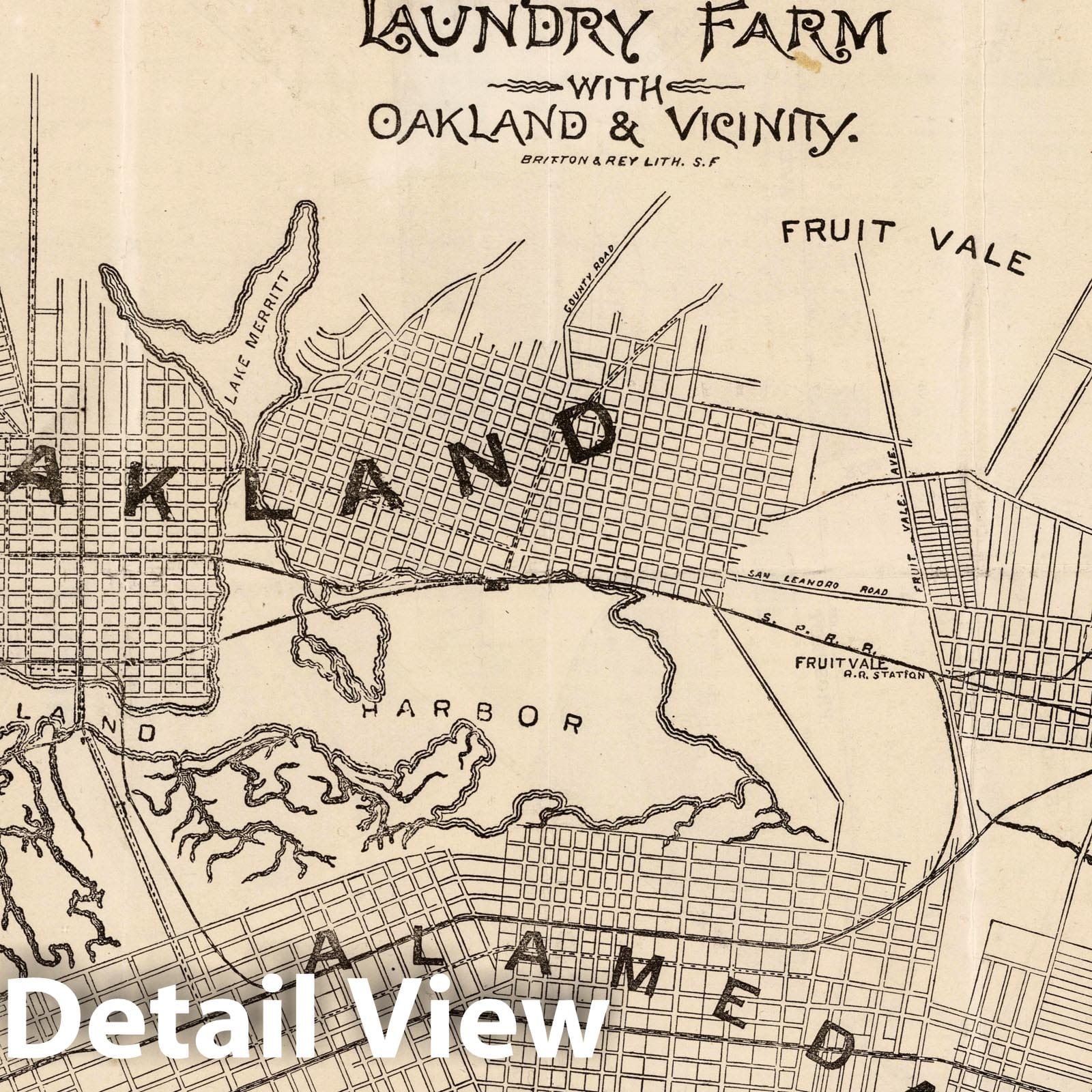 Park Place, Oakland, California - Railroad Map, 1888 - Historical Map Print