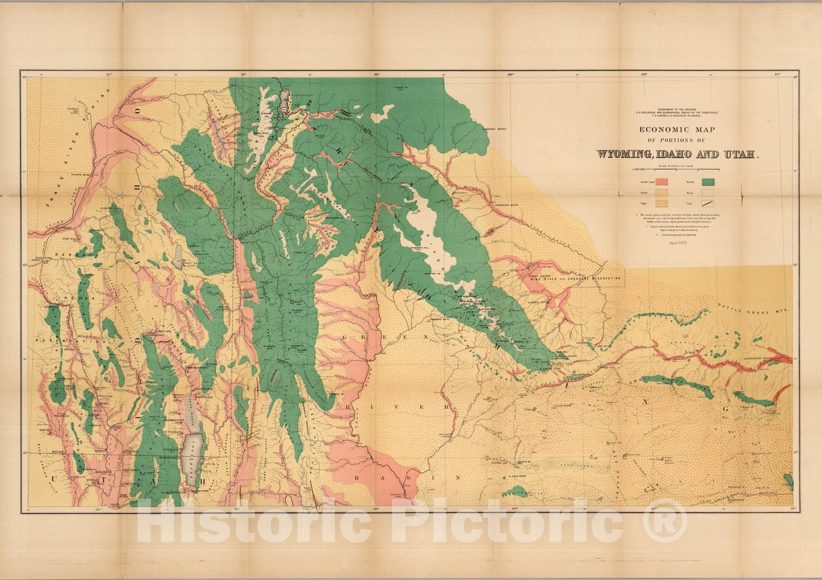 Historic Map : Economic map of portions of Wyoming, Idaho and Utah, 1879 - Vintage Wall Art