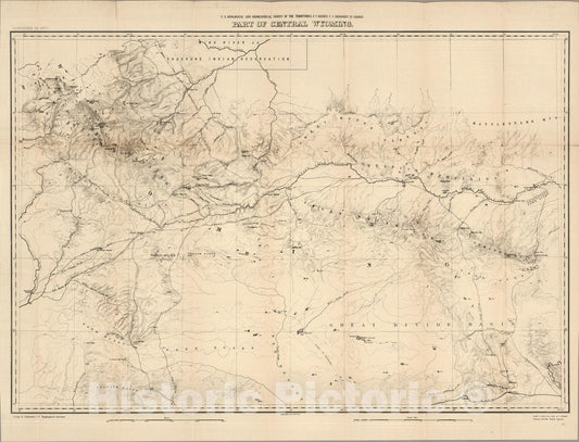 Historic Wall Map : Part of Central Wyoming 1877 v1 - Vintage Wall Art