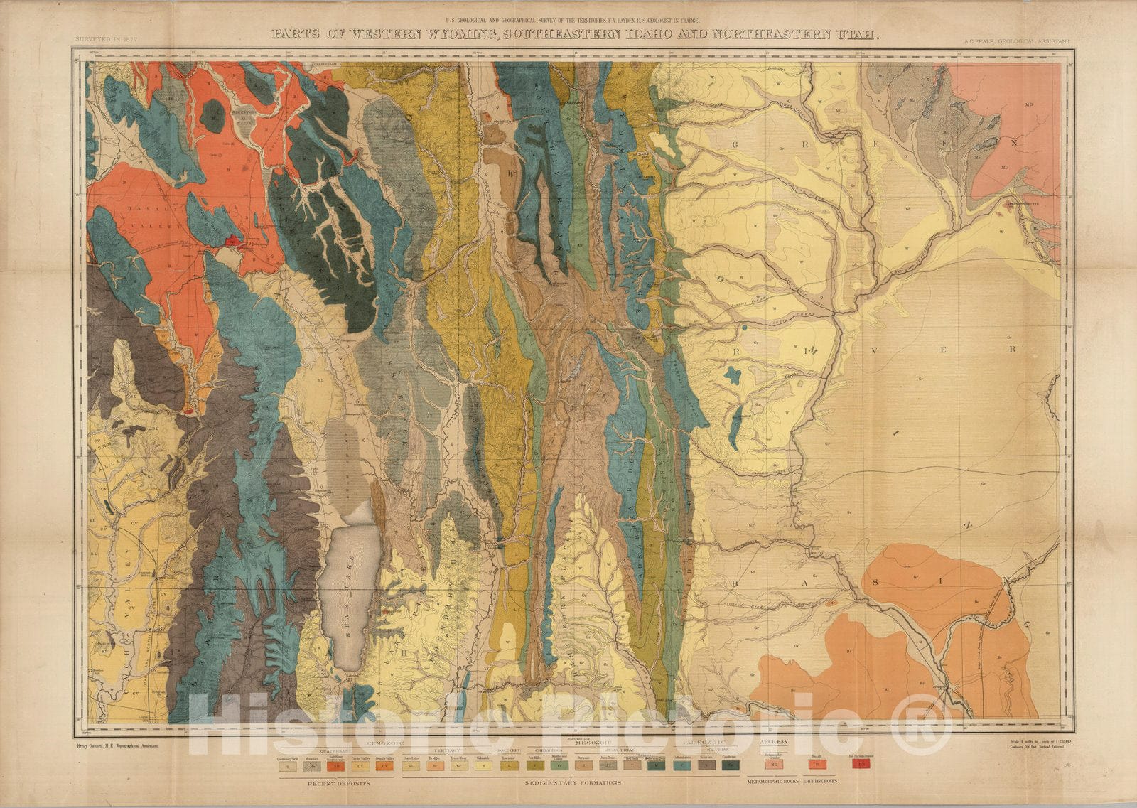 Historic Map - Parts of Western Wyoming, Southeastern Idaho and Northeastern Utah, 1877, F.V. Hayden - Vintage Wall Art