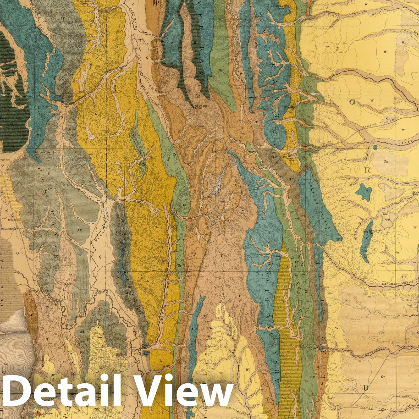 Western Wyoming, Southeastern Idaho, and Northeastern Utah - 1877 Geological Survey Map Print
