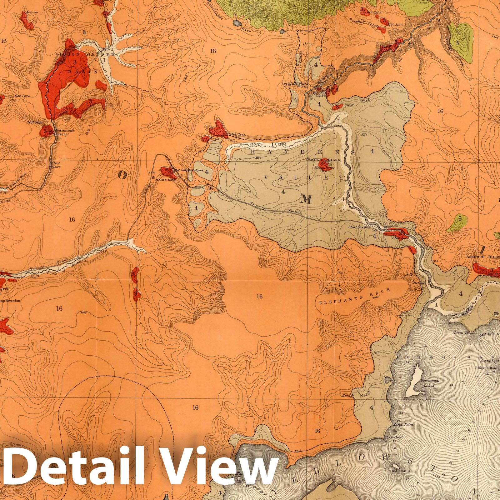 Yellowstone National Park Geological Map, 1878 - Historical Map Print