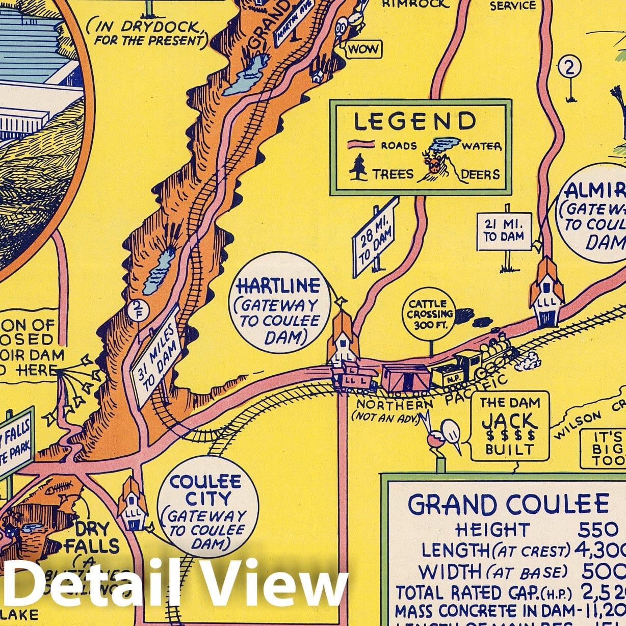 Grand Coulee Dam, Washington - Pictorial Map, 1940