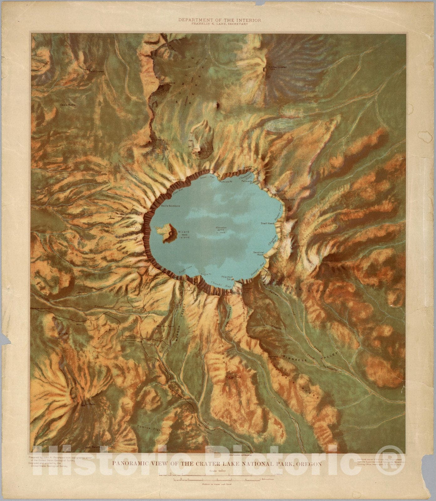 Crater Lake National Park Panoramic View 1915 - Historical Map Print