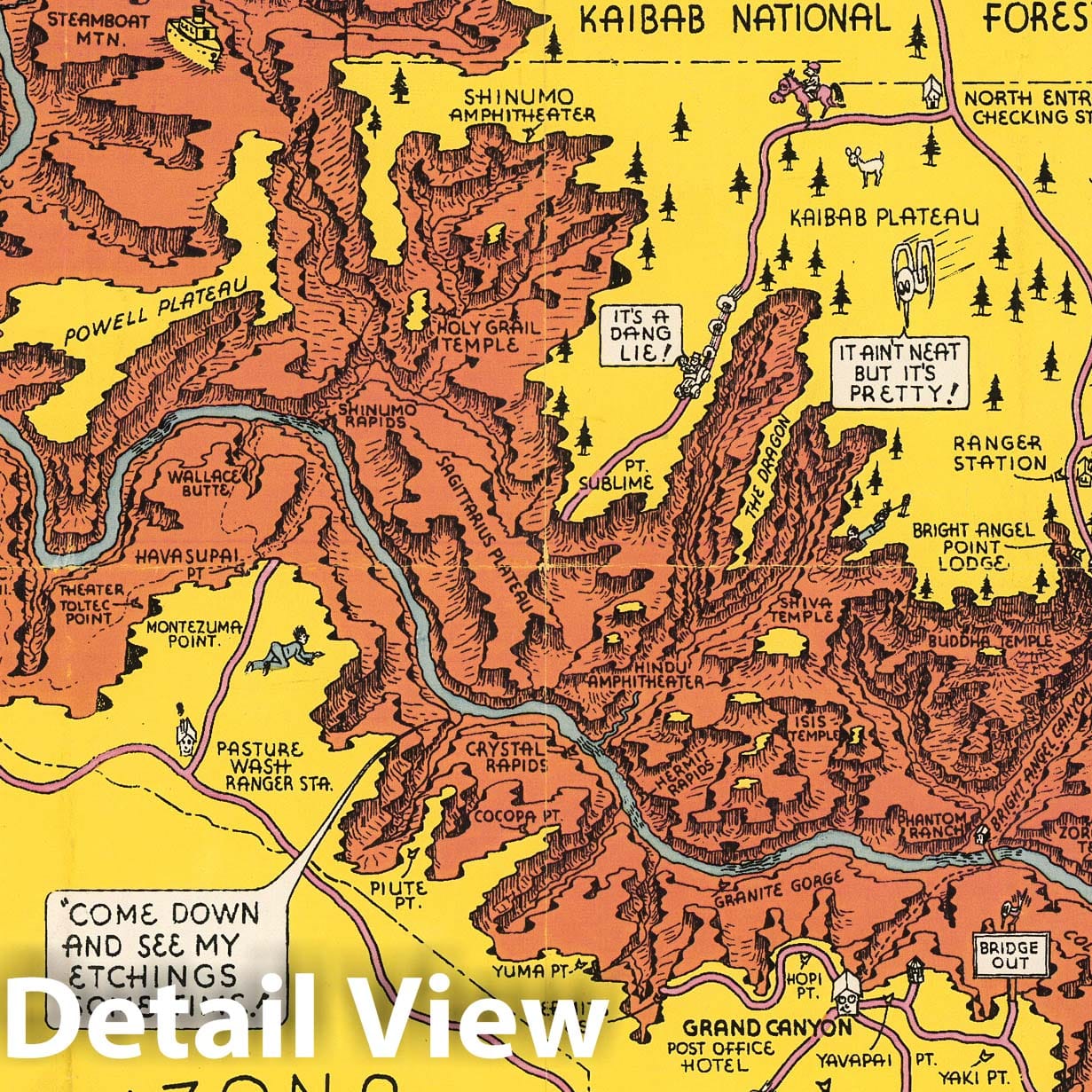 Grand Canyon National Park - Pictorial Map, 1940 - Historical Map Print