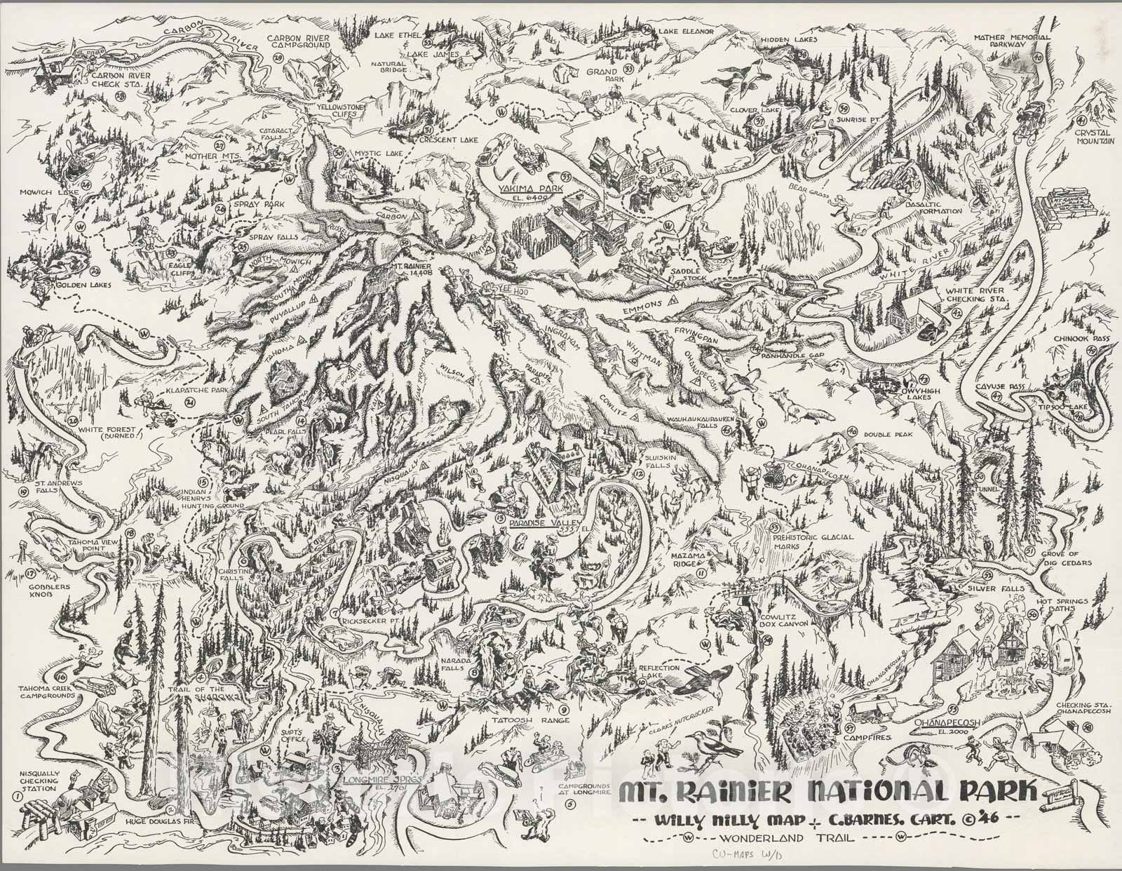 Mount Rainier National Park - Pictorial Map, 1946