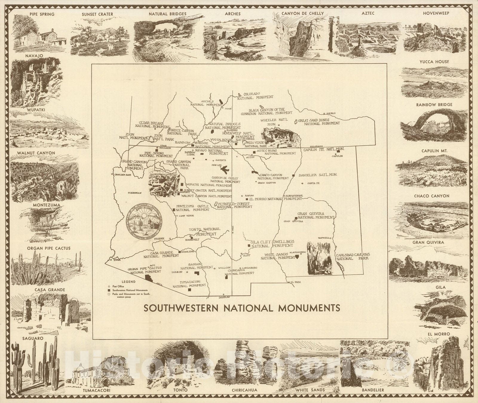 Historic Map : Southwestern National Monuments. 1937 - Vintage Wall Art