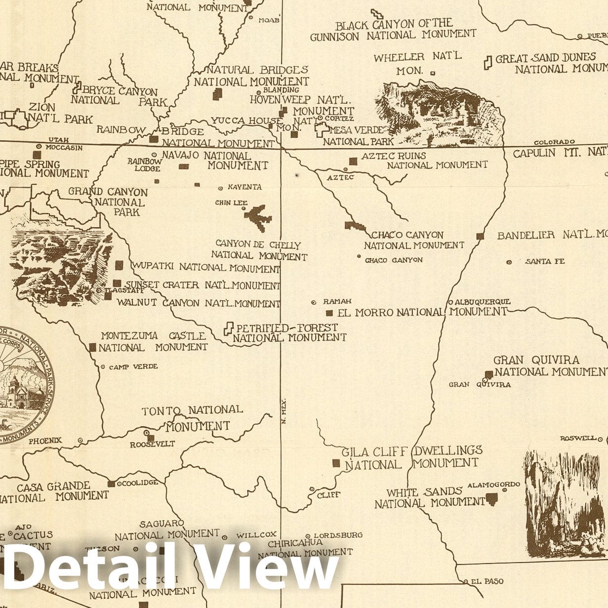 Southwestern National Monuments - Pictorial Map, 1937