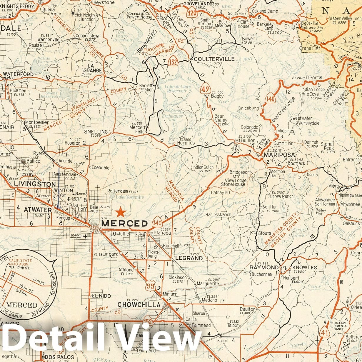 Yosemite National Park - Road Map, 1948 - Historical Map Print