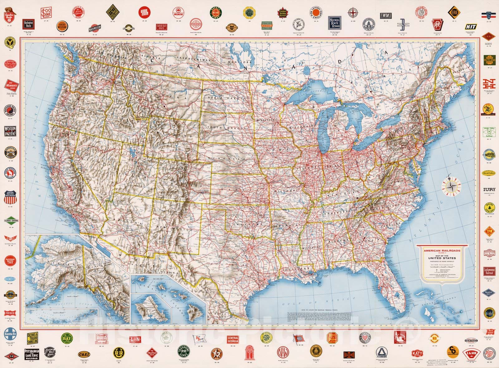 Historic Map : American Railroads (Class I). 1959 - Vintage Wall Art