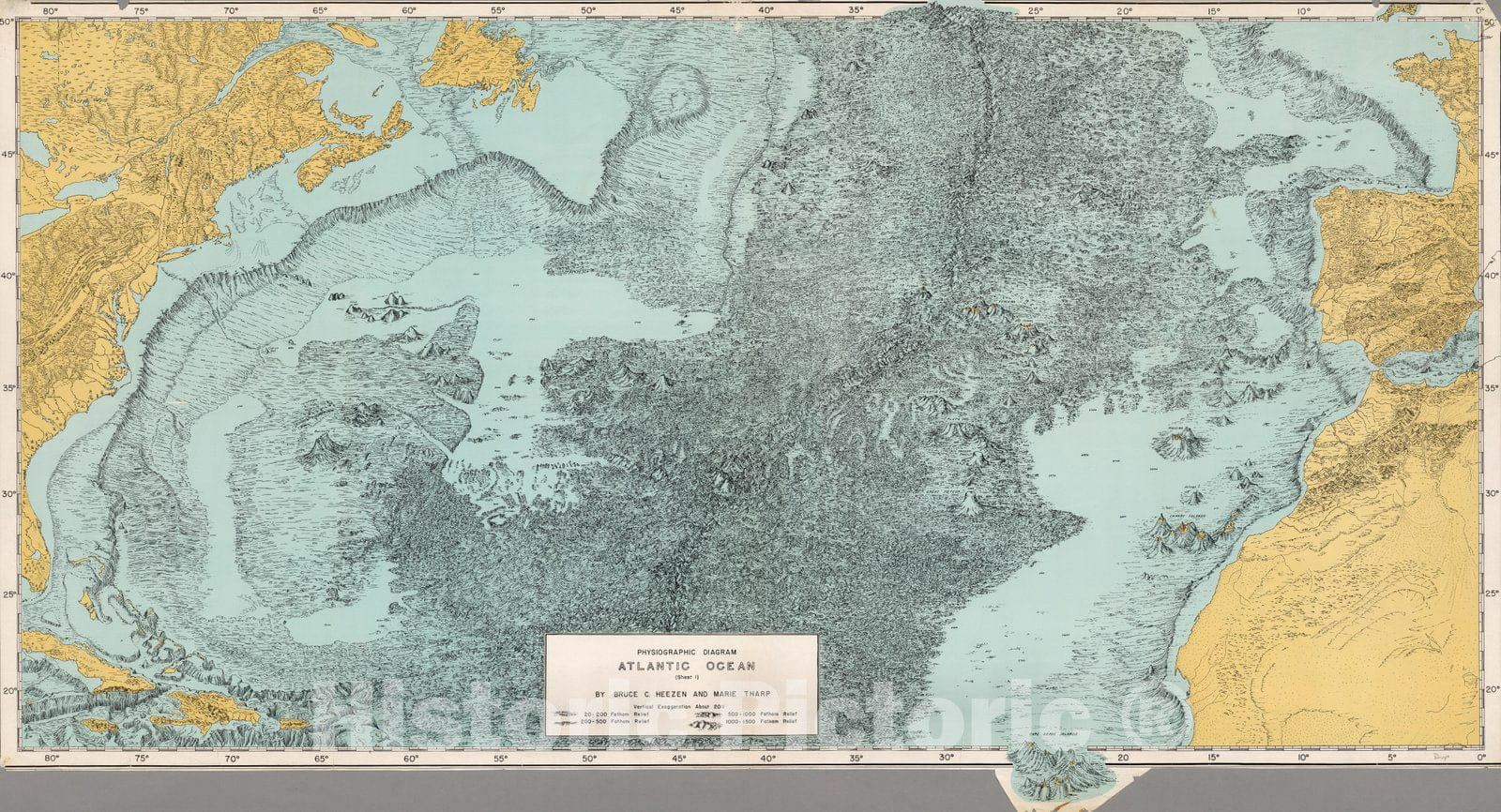 Atlantic Ocean - Physiographic Diagram, 1957 - Historical Map Print