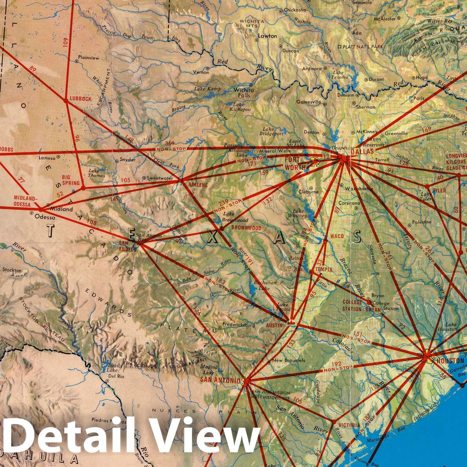 Trans Texas Airways - World Airline Routes, 1965 - Historical Map Print