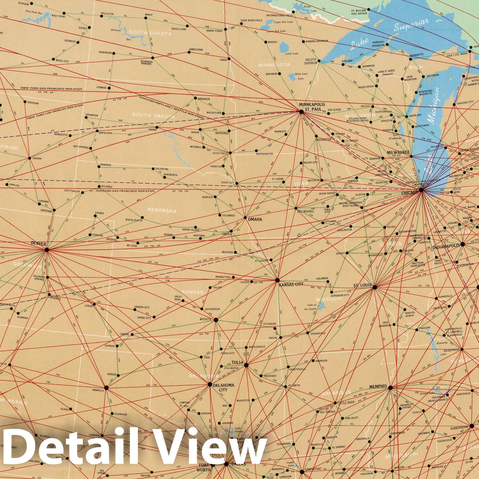 Historic Map : Airline Map of the United States, 1960, 1960