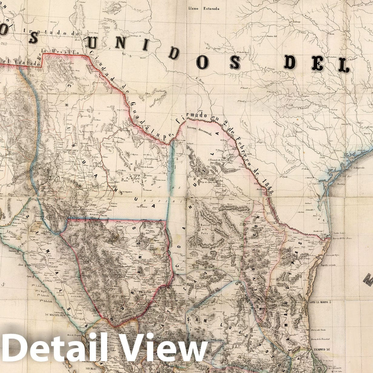 Mexico - River Map, 1863 - Historical Topographic Map Print
