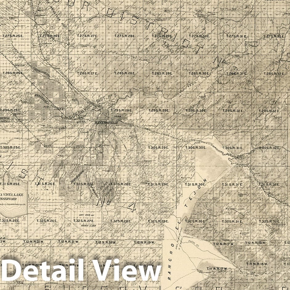 Kern County - Railroad Map, 1898 - Historical Map Print
