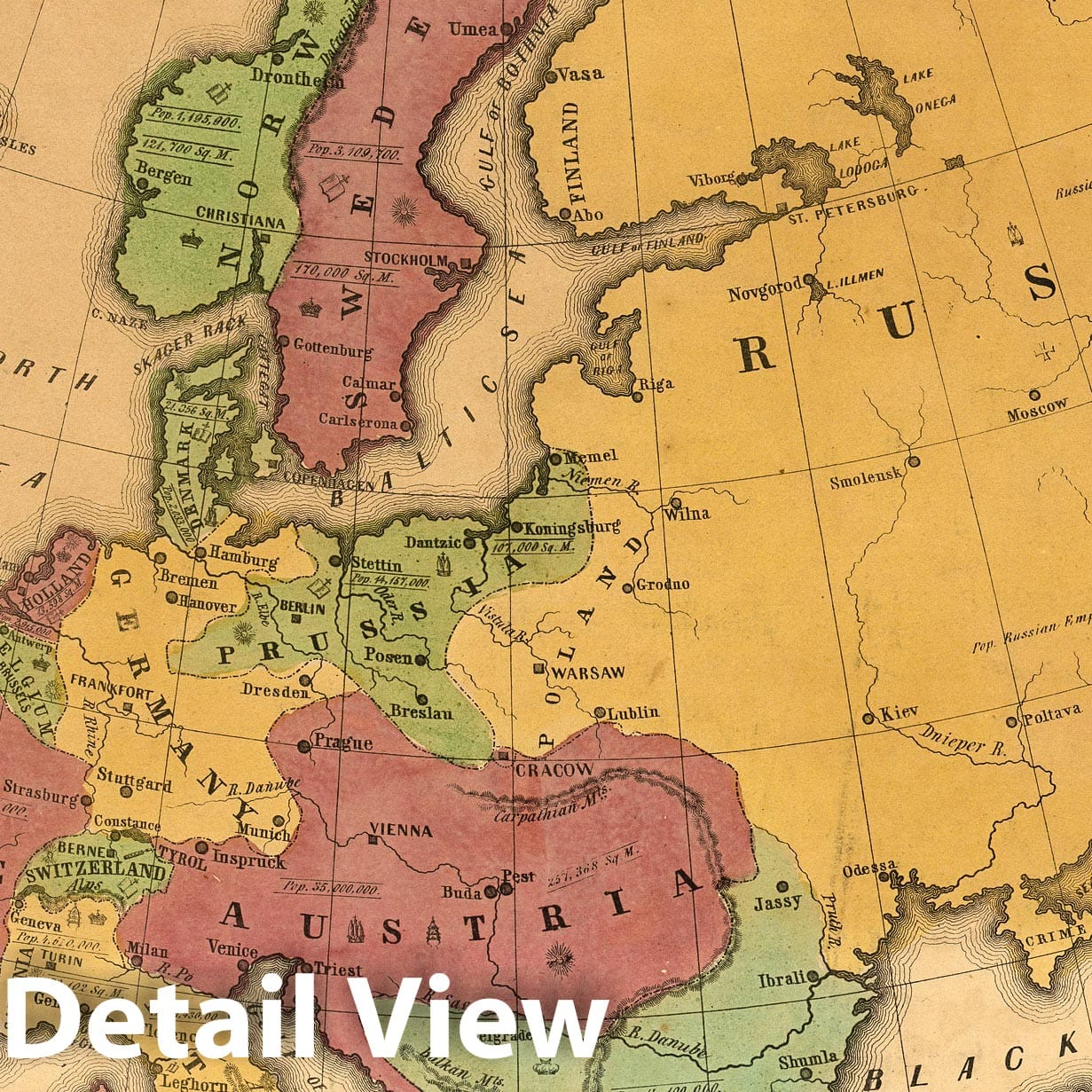 Europe - River Map, 1847 - Historical Map Print