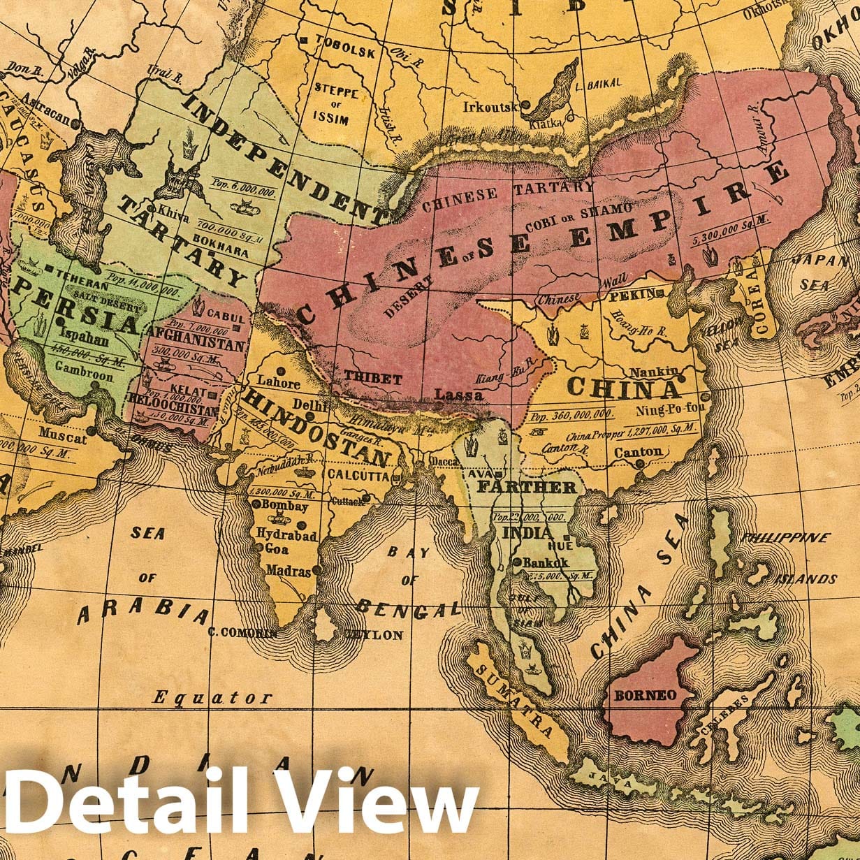 Asia - River Map, 1847 - Olney's Outline Maps Historical Reproduction