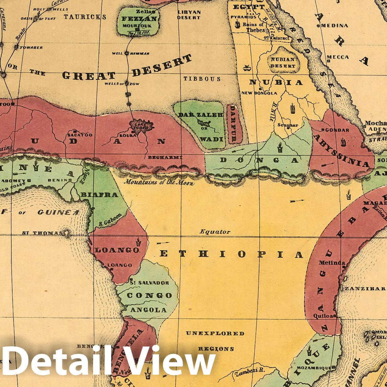 Africa - River Map, 1847 - Olney's Outline Maps Historical Reproduction