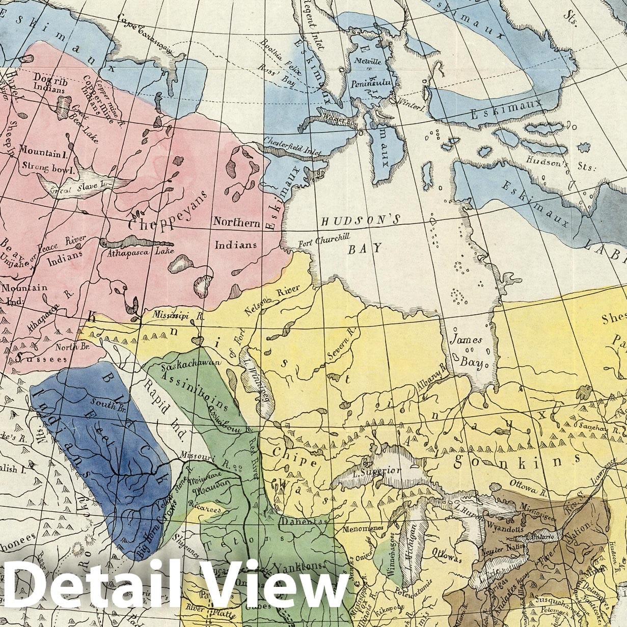 Historic Map : Canada, , North America Carte des Tribus Indiennnes de l'Amerique du Nord 1836 , Vintage Wall Art