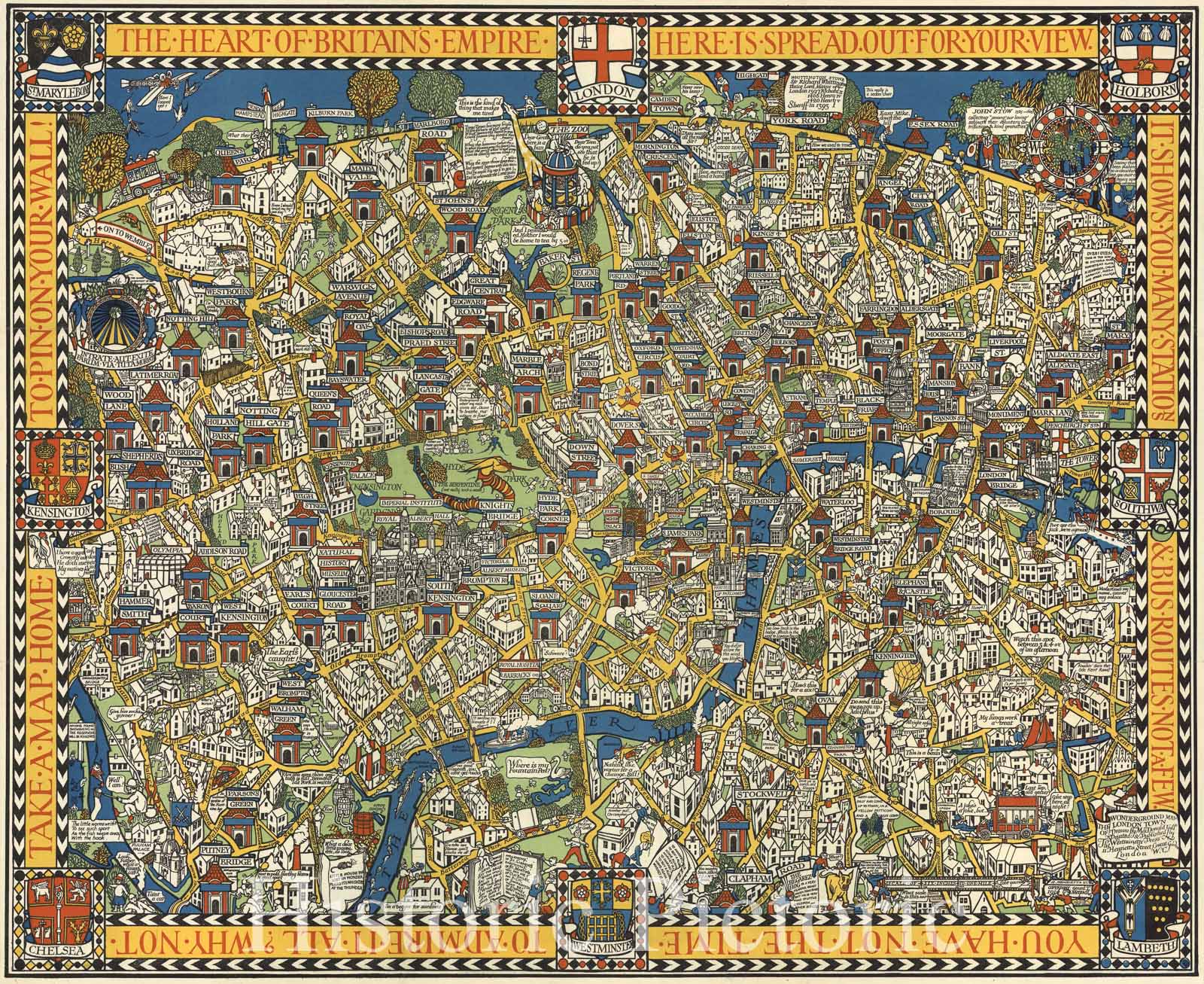 London Pictorial Map, 1927 - MacDonald Gill Historical Map Print