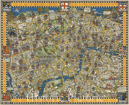 London Pictorial Map, 1927 - MacDonald Gill Historical Map Print