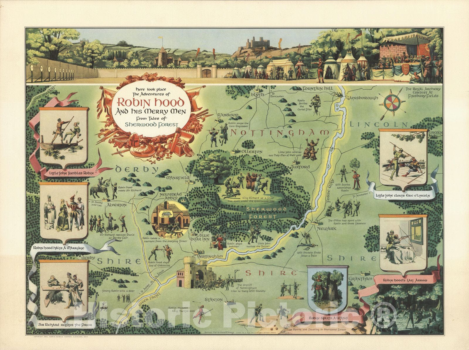 Historic Map - Here took place the adventures of Robin Hood and his merry men 1955 - Vintage Wall Art