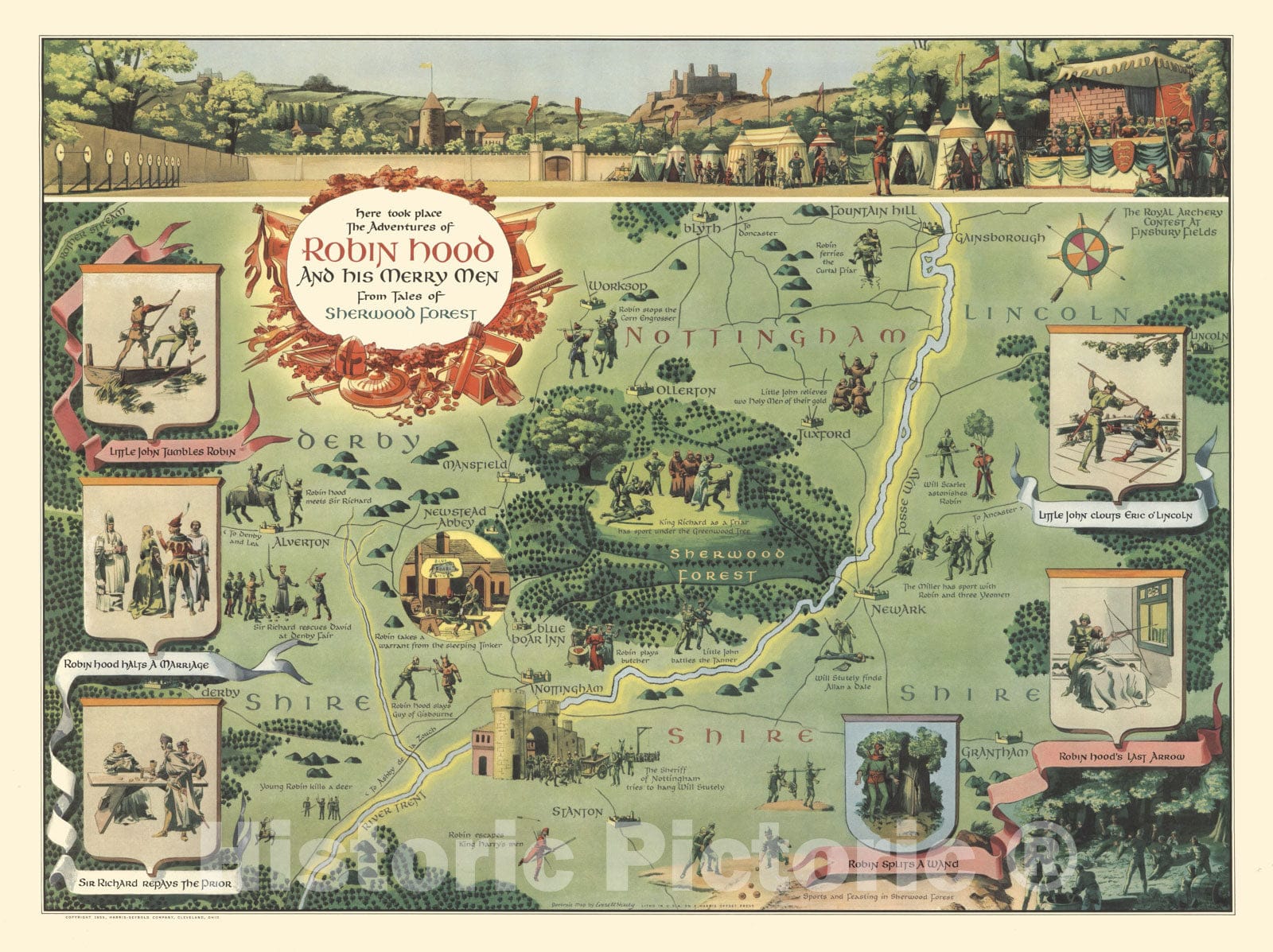 Historic Map - Here took place the adventures of Robin Hood and his merry men 1955 - Vintage Wall Art
