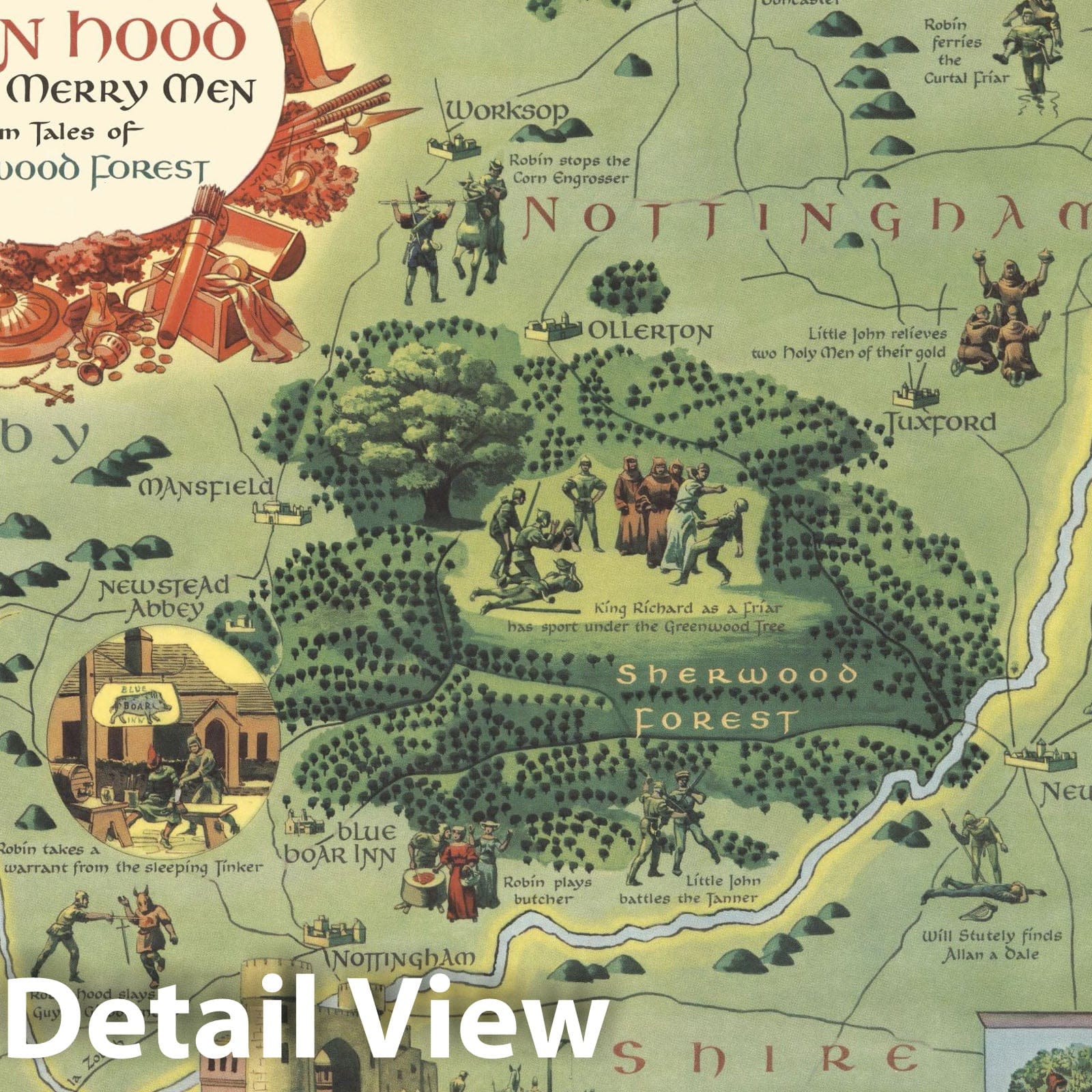 Historic Map - Here took place the adventures of Robin Hood and his merry men 1955 - Vintage Wall Art