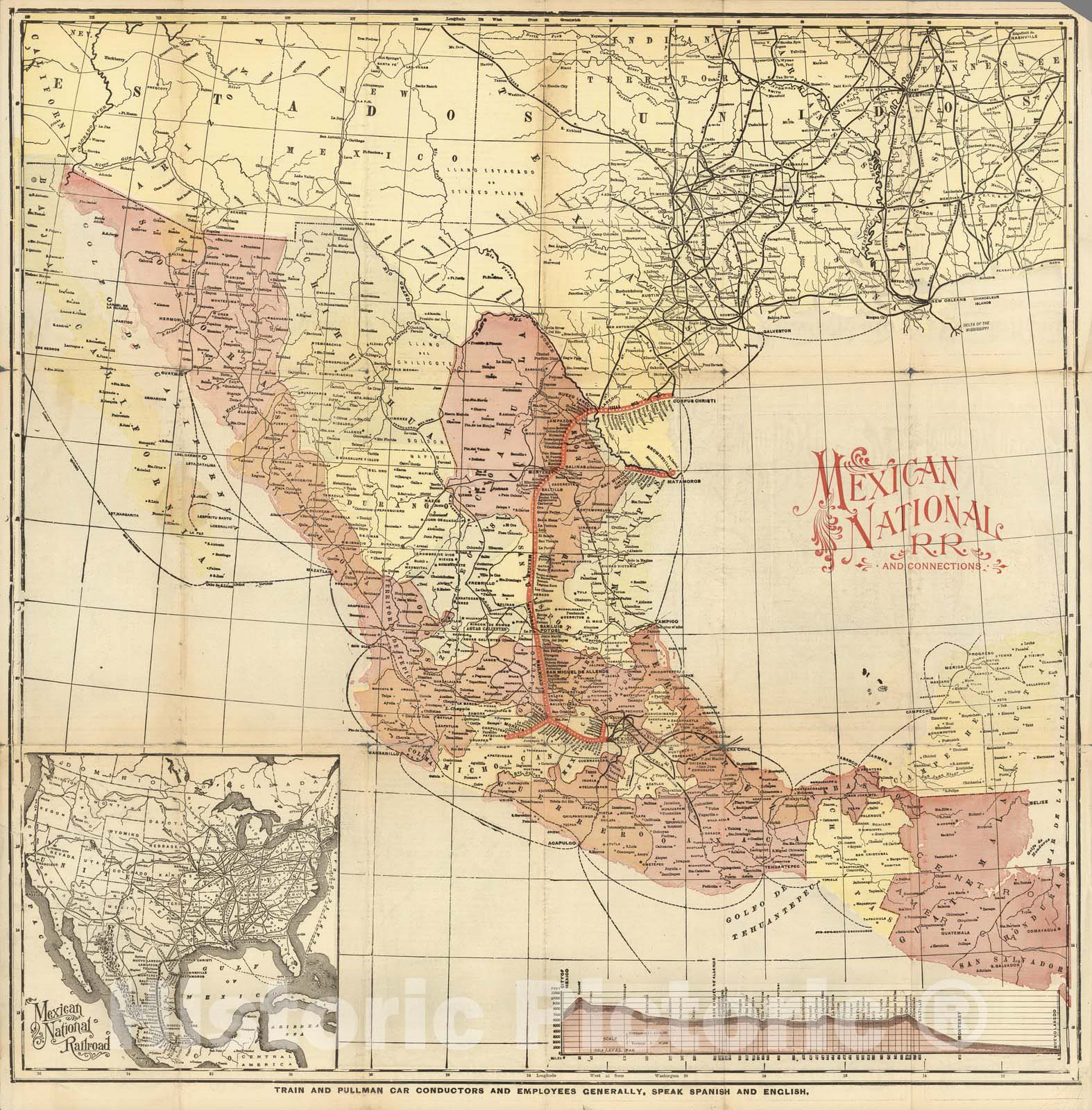 Mexico - Railroad Map, 1897 - Historical Railroad Print