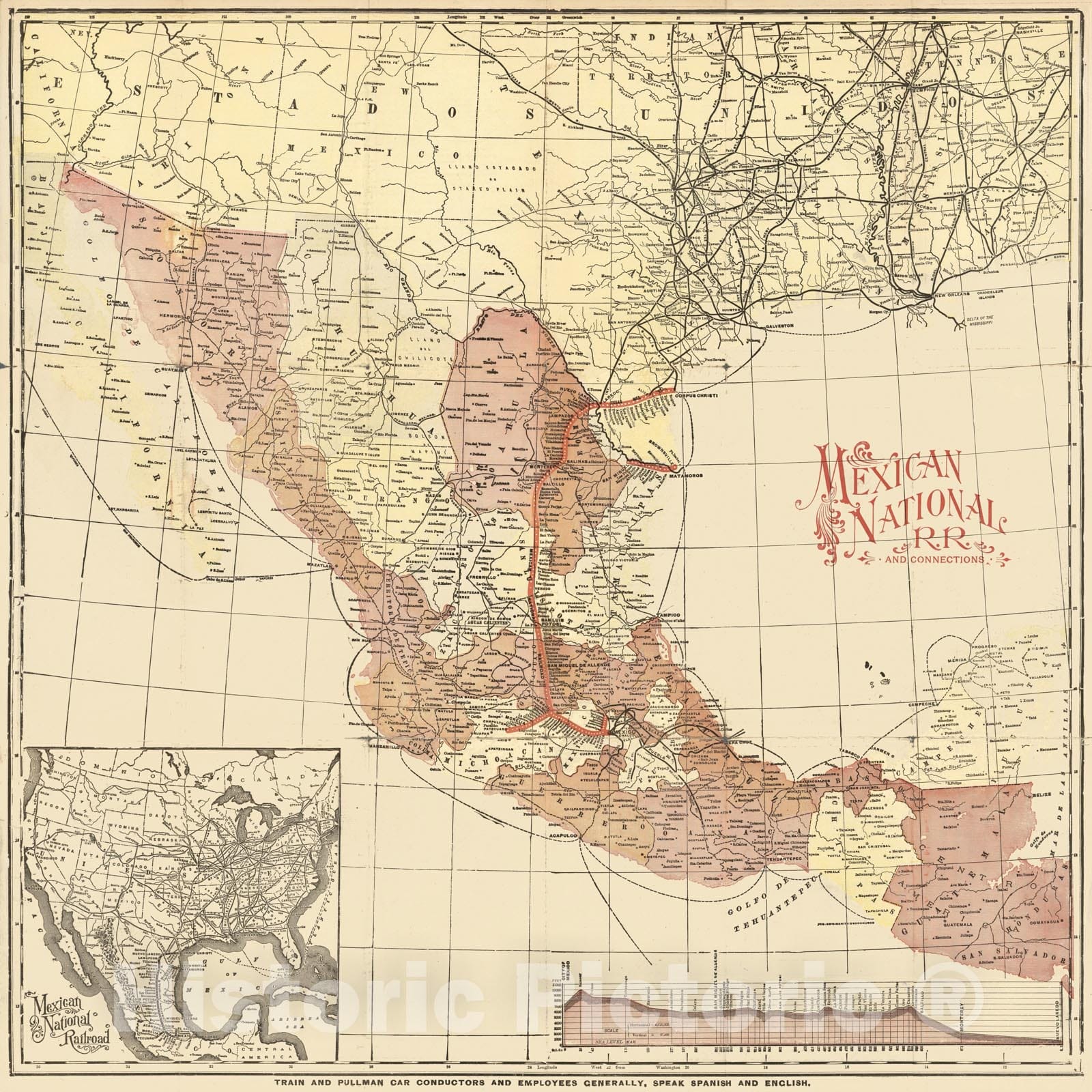 Historic Map : Mexico National R.R. Loredo Route Short Line to City of Mexico. 1897 - Vintage Wall Art