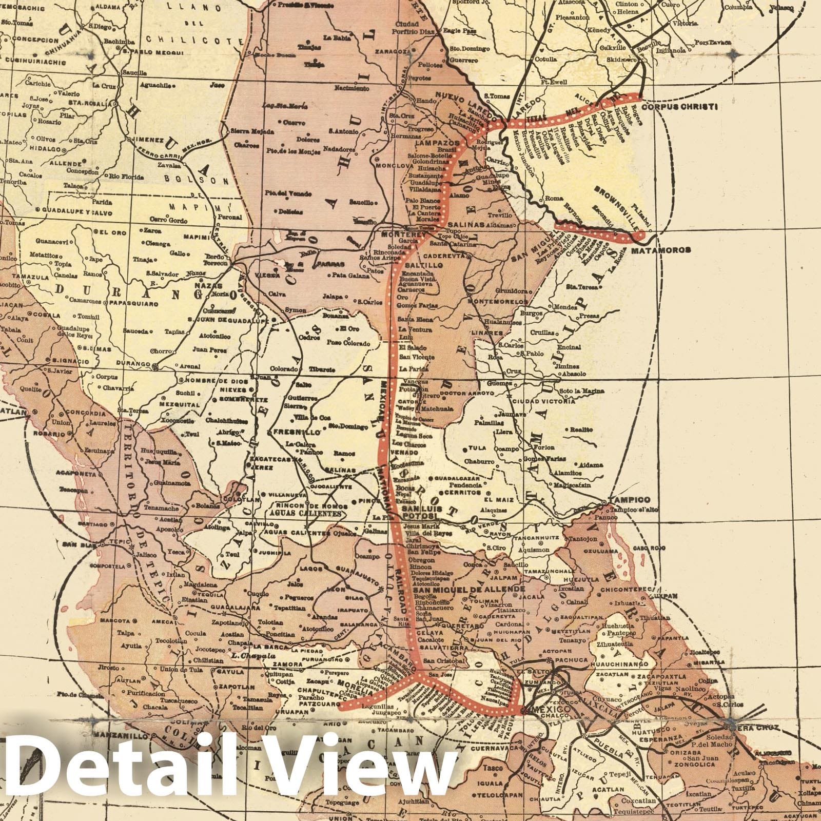 Mexico - Railroad Map, 1897 - Historical Railroad Print