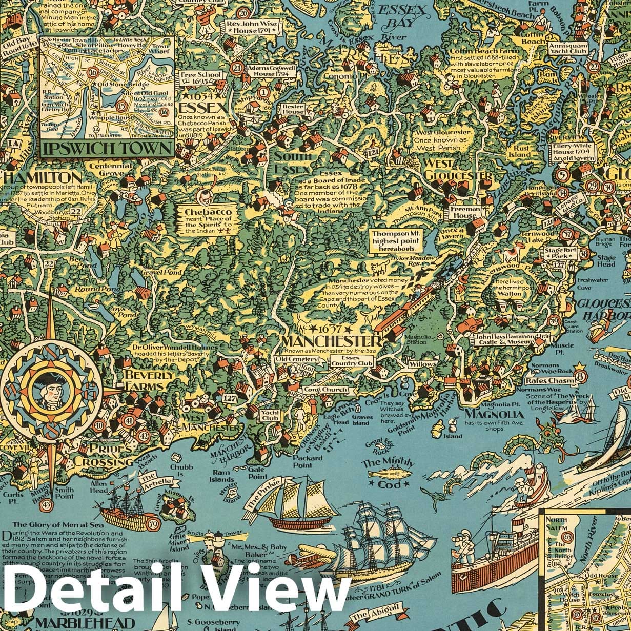 Cape Ann and the North Shore - Pictorial Map, 1934