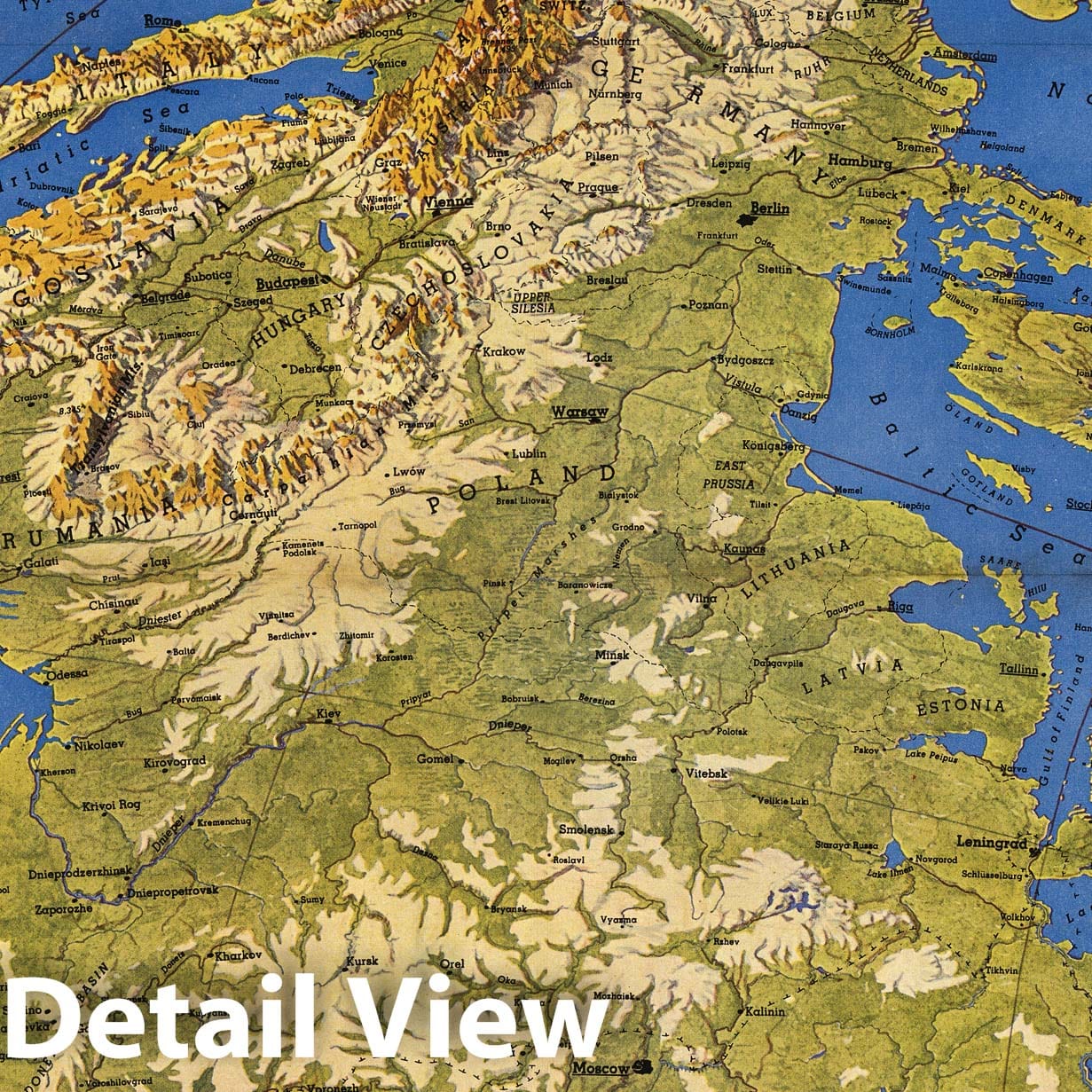 World War II: Europe from Moscow Perspective - Bird's Eye View, 1944 Map Print