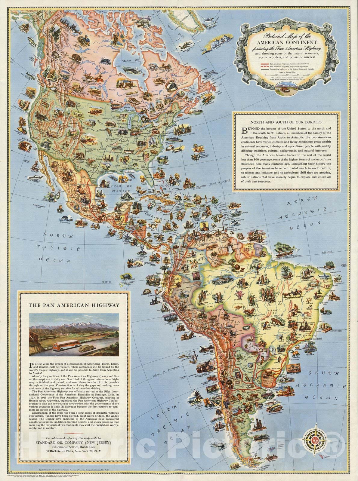 Americas - Pictorial Map, 1945 - Historical Map Print