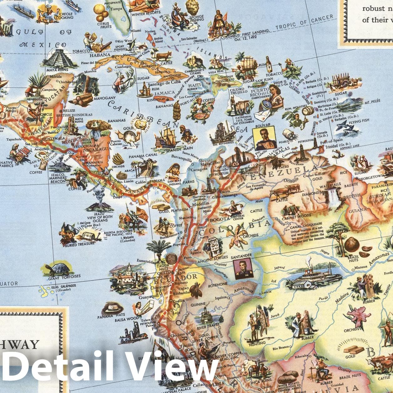 Americas - Pictorial Map, 1945 - Historical Map Print