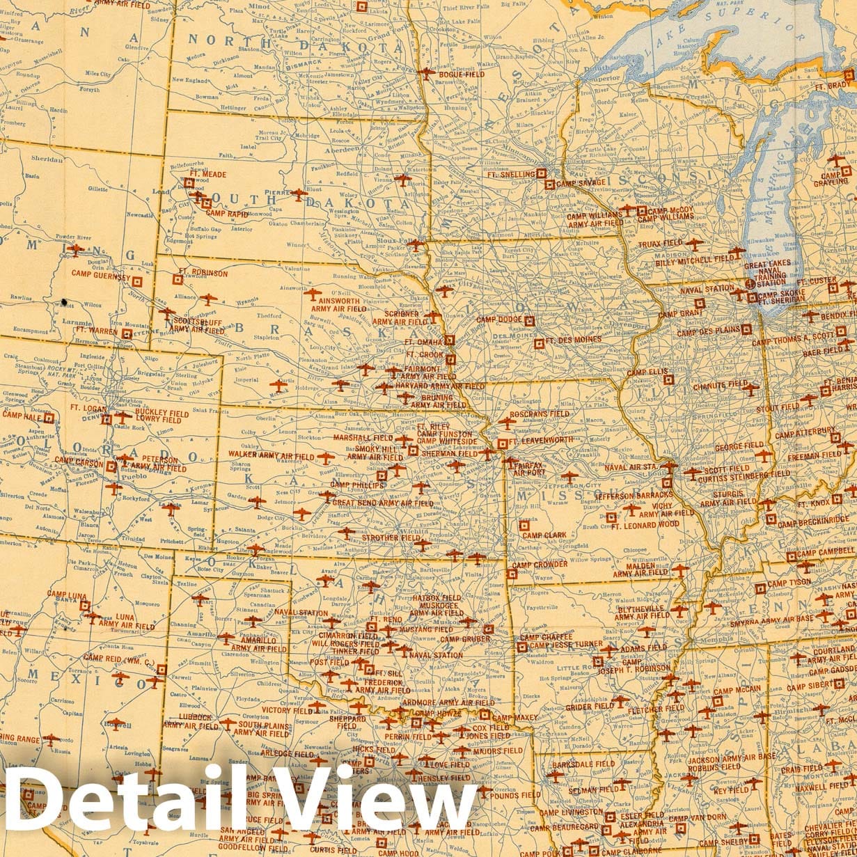 United States Military Posts - World War II, 1944 - Historical Map Print