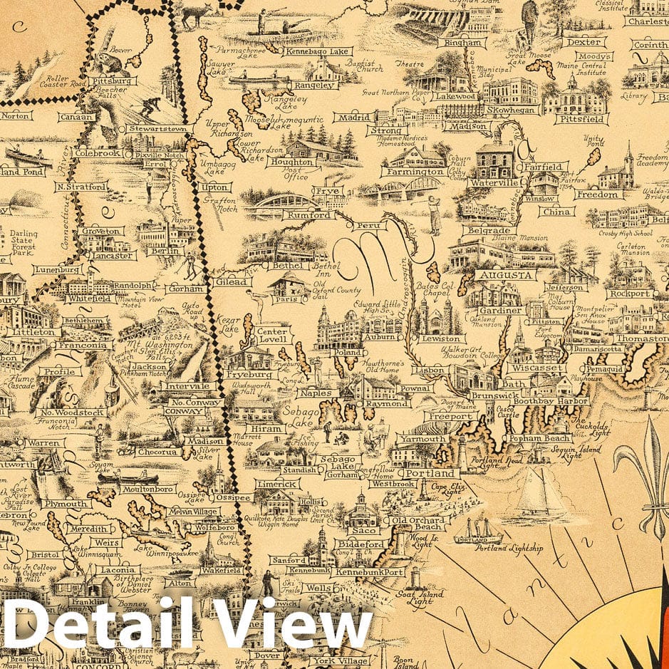 New England - Pictorial Map, 1939 - Historical Map Print