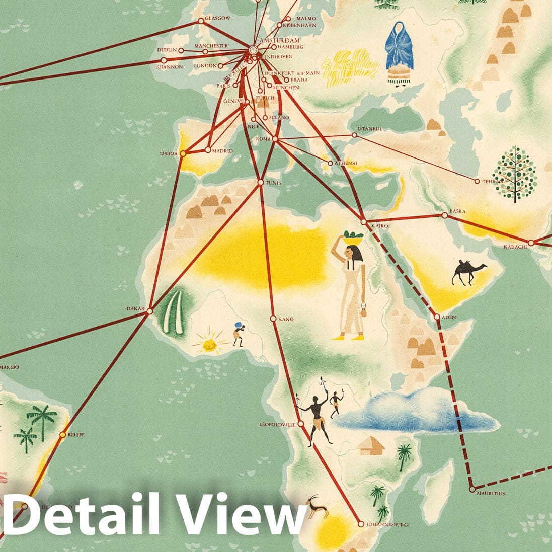 KLM - World Airline Routes, 1948 - Historical Map Print