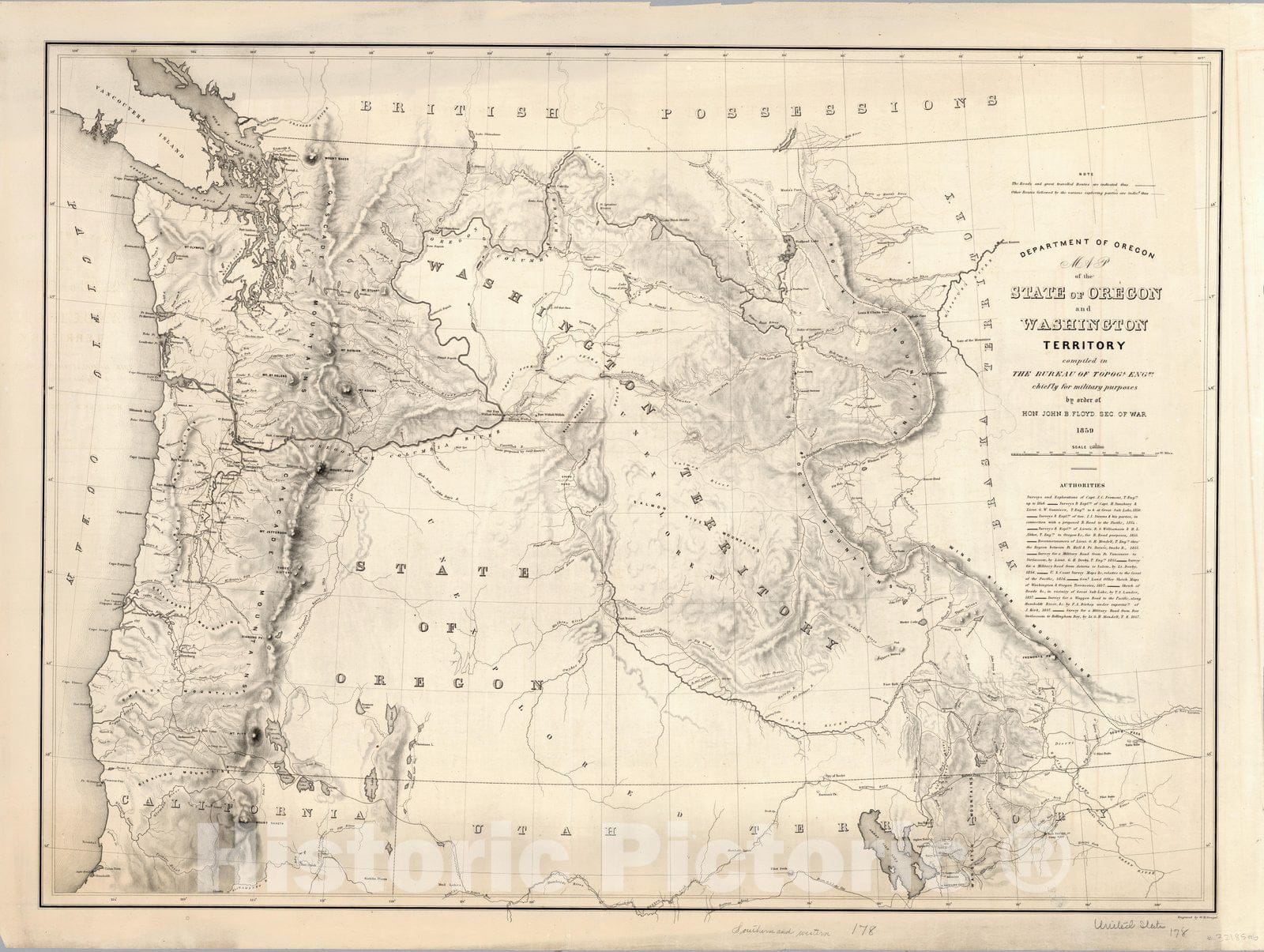 Oregon and Washington Territory - Road Map, 1859 - Historical Map Print