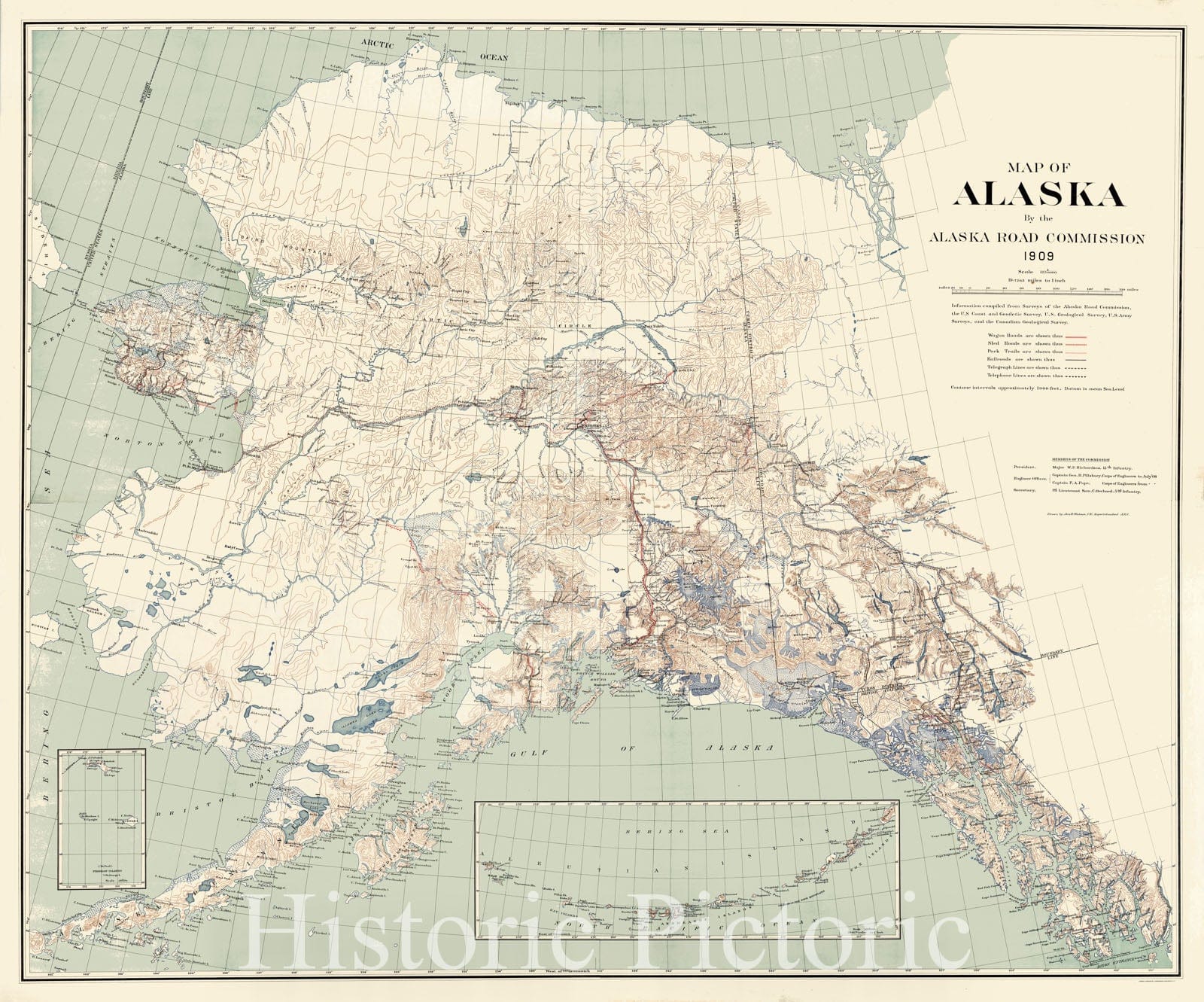 Historic Map : Composite: Map of Alaska By the Alaska Road Commission, 1909 - Vintage Wall Art