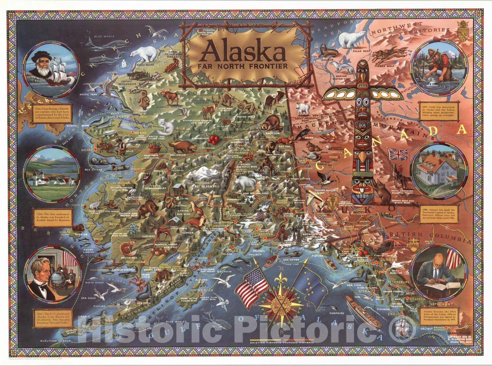 Alaska - Pictorial Map, 1959 - Historical Map Print