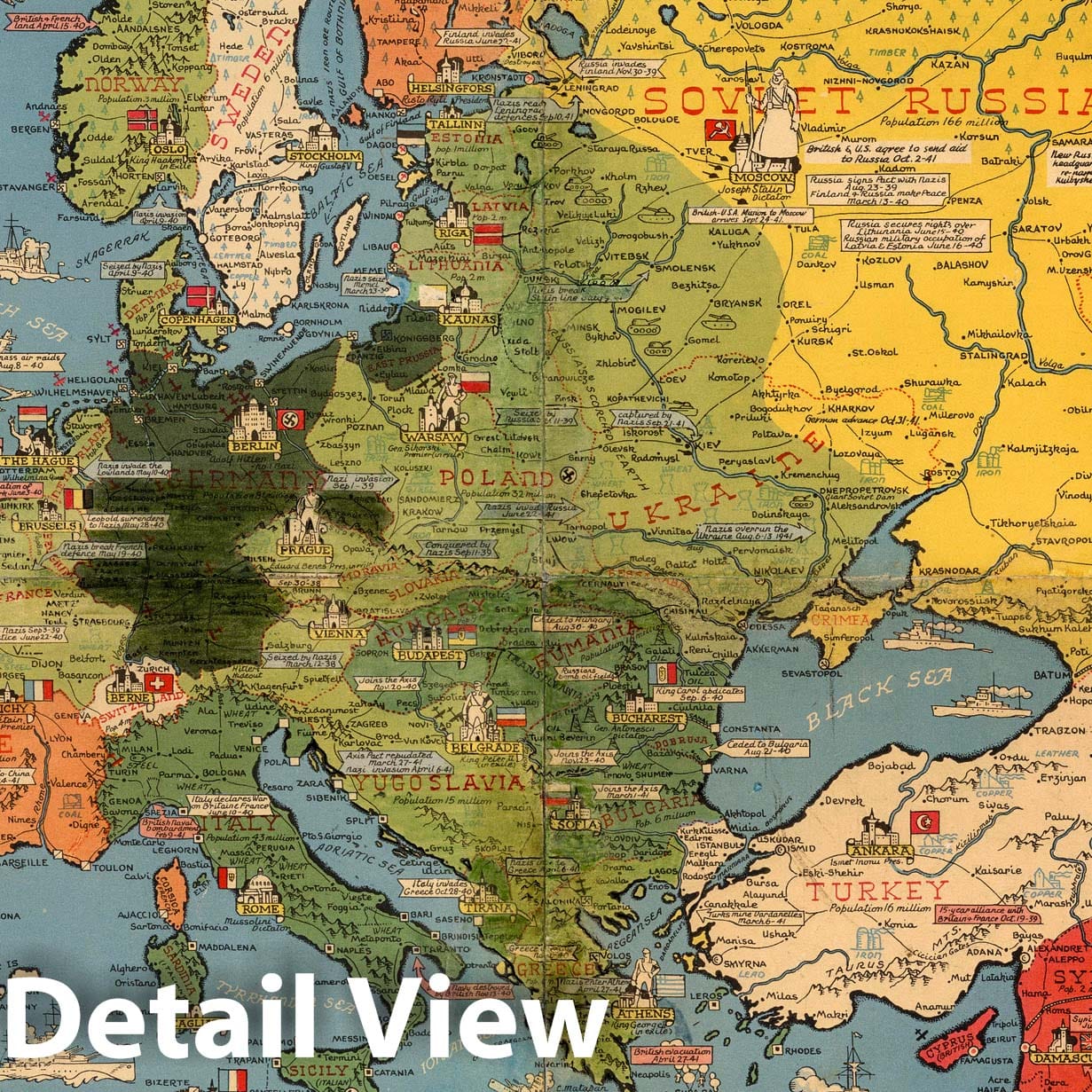 World War II: Global Events Map - Pictorial Map, 1942