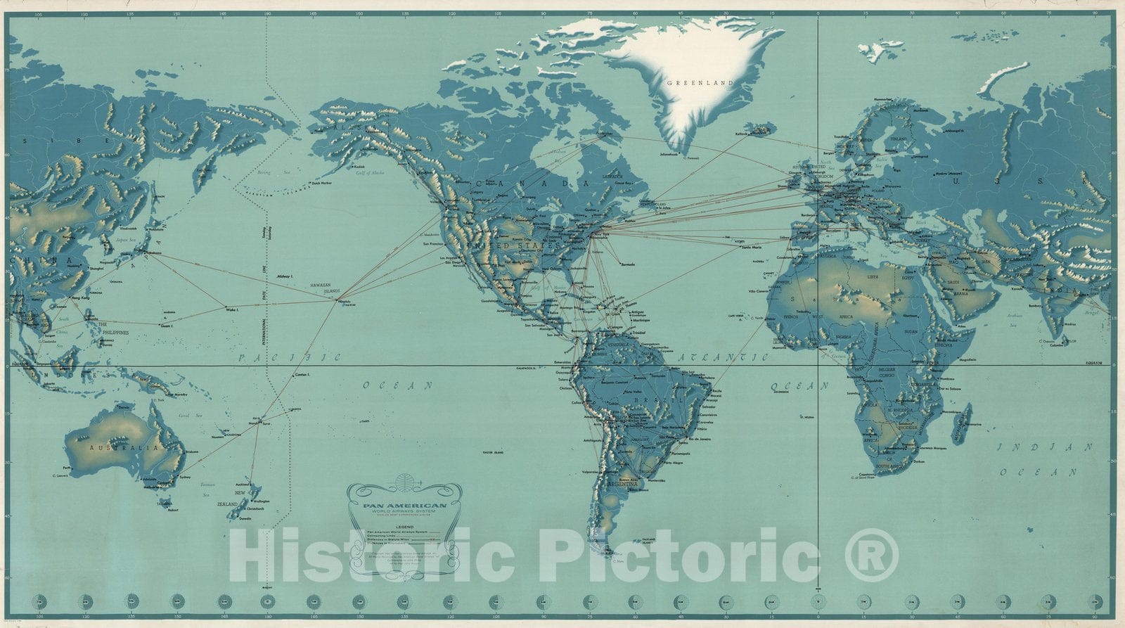 Historic Map : Pan American World Airways System 1956 - Vintage Wall Art