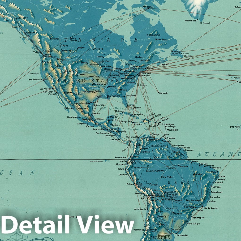 Pan Am - World Airline Routes, 1956 - Historical Map Print