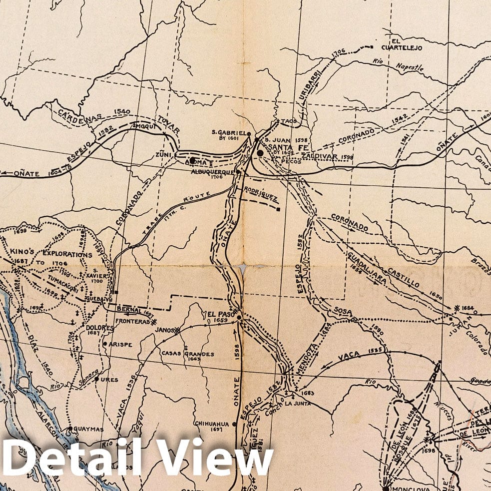 Northern Frontier of New Spain, Mexico and United States - Route Map, 1915